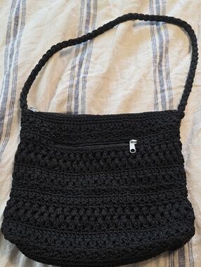 Lina Black Crochet Shoulder Bag